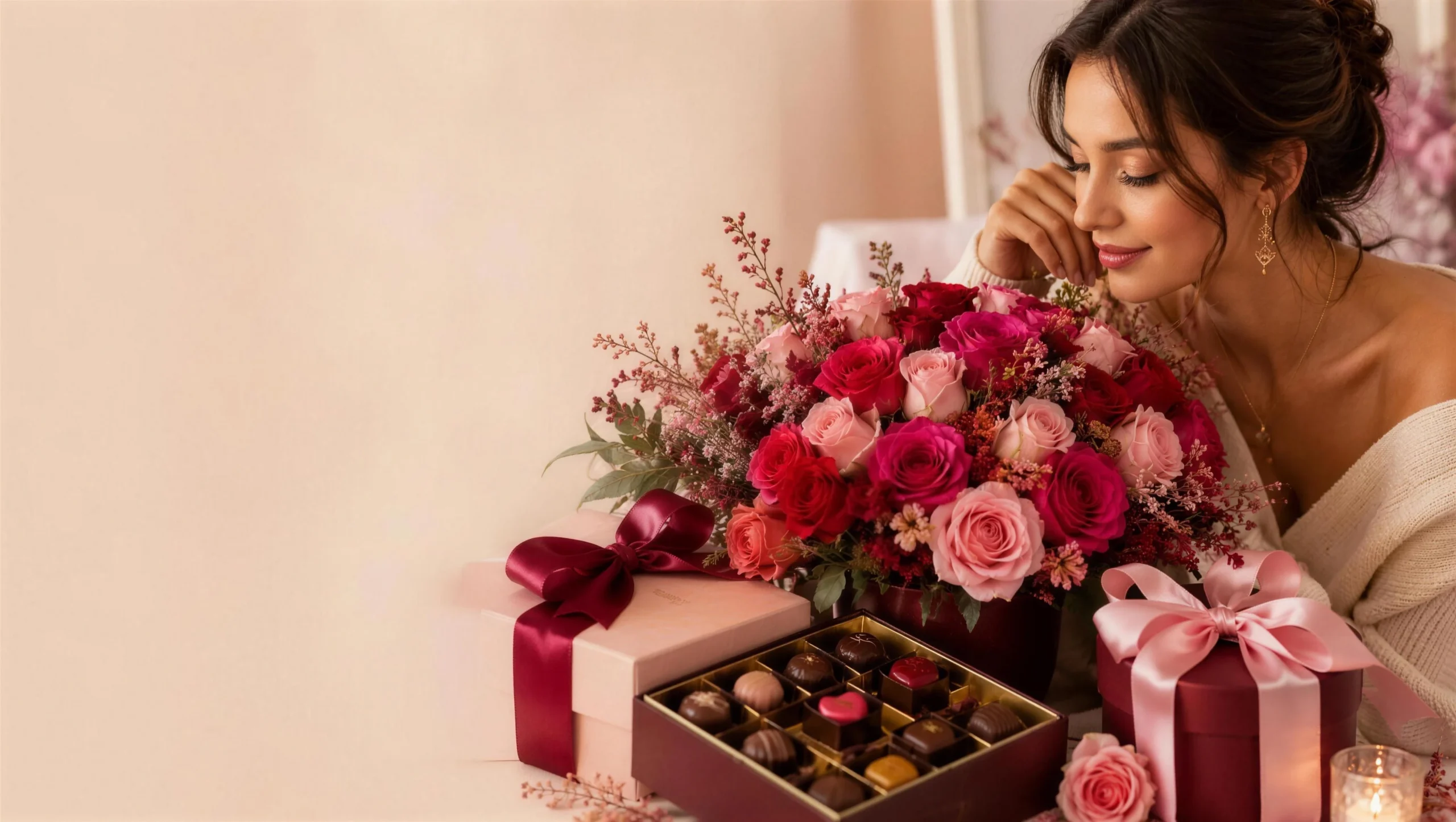 Bouquets de rosas con chocolates