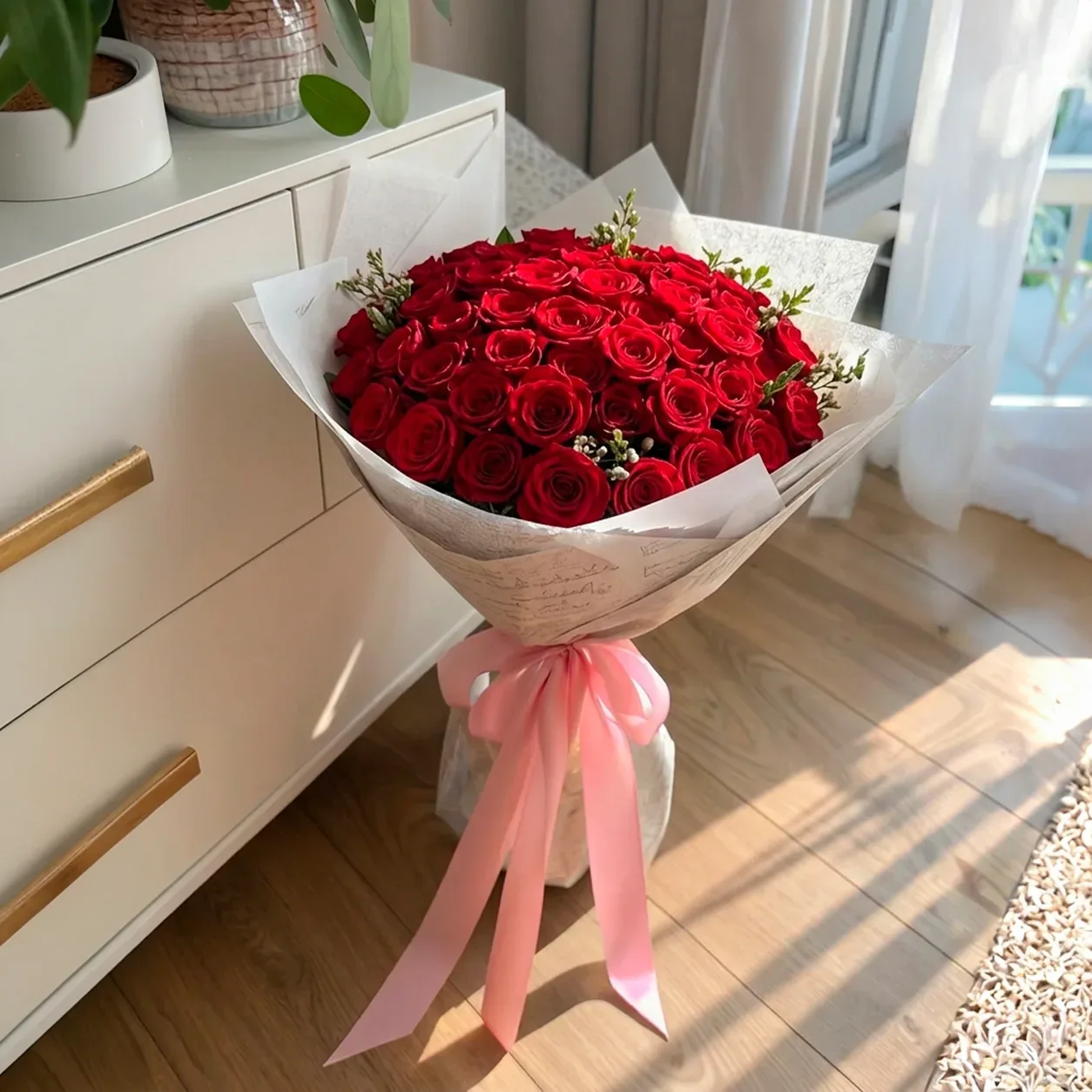 Bouquet de 50 rosas con chocolates