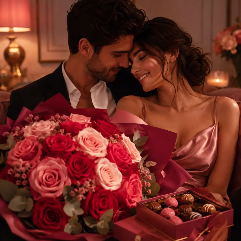 Regalo de aniversario con rosas rojas