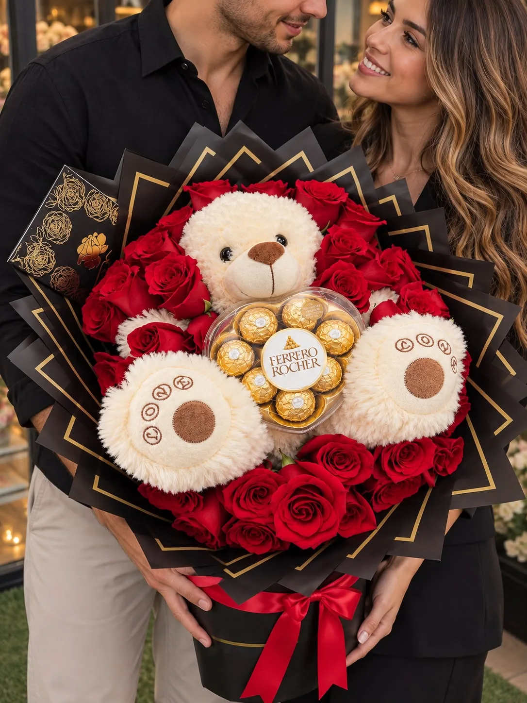 Regalo de aniversario con rosas rojas