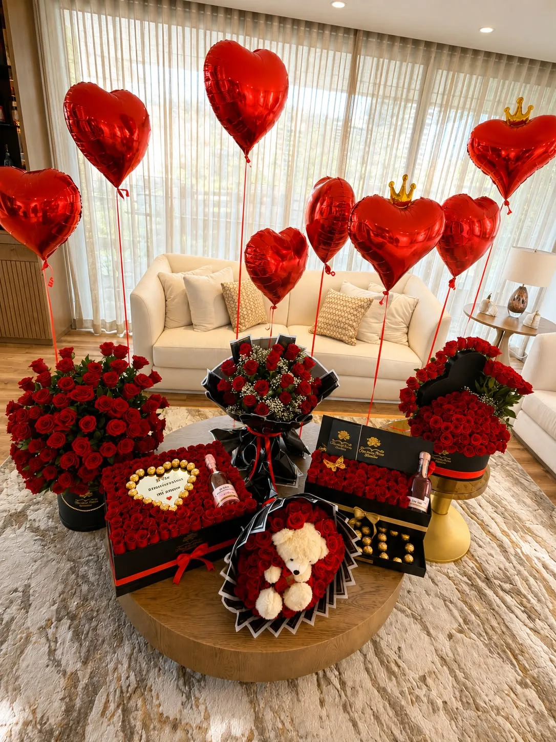 Regalo de cumpleaños con globo y chocolates