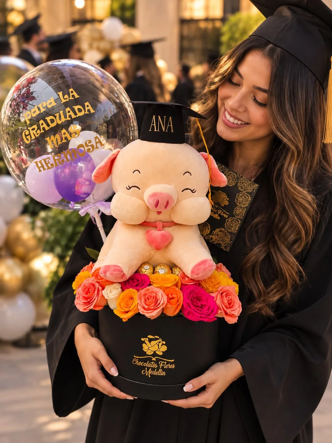 Regalo de graduación con flores